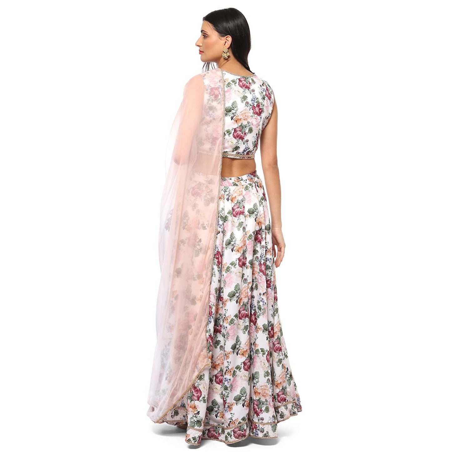 BIBA Women's Off White Cotton Blend Lehenga Set