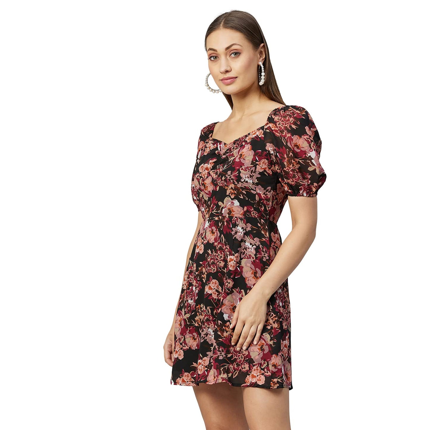 Carlton London Women's Georgette A-Line Mini Casual Dress (CL623_Multi_X-Large) Multicolour