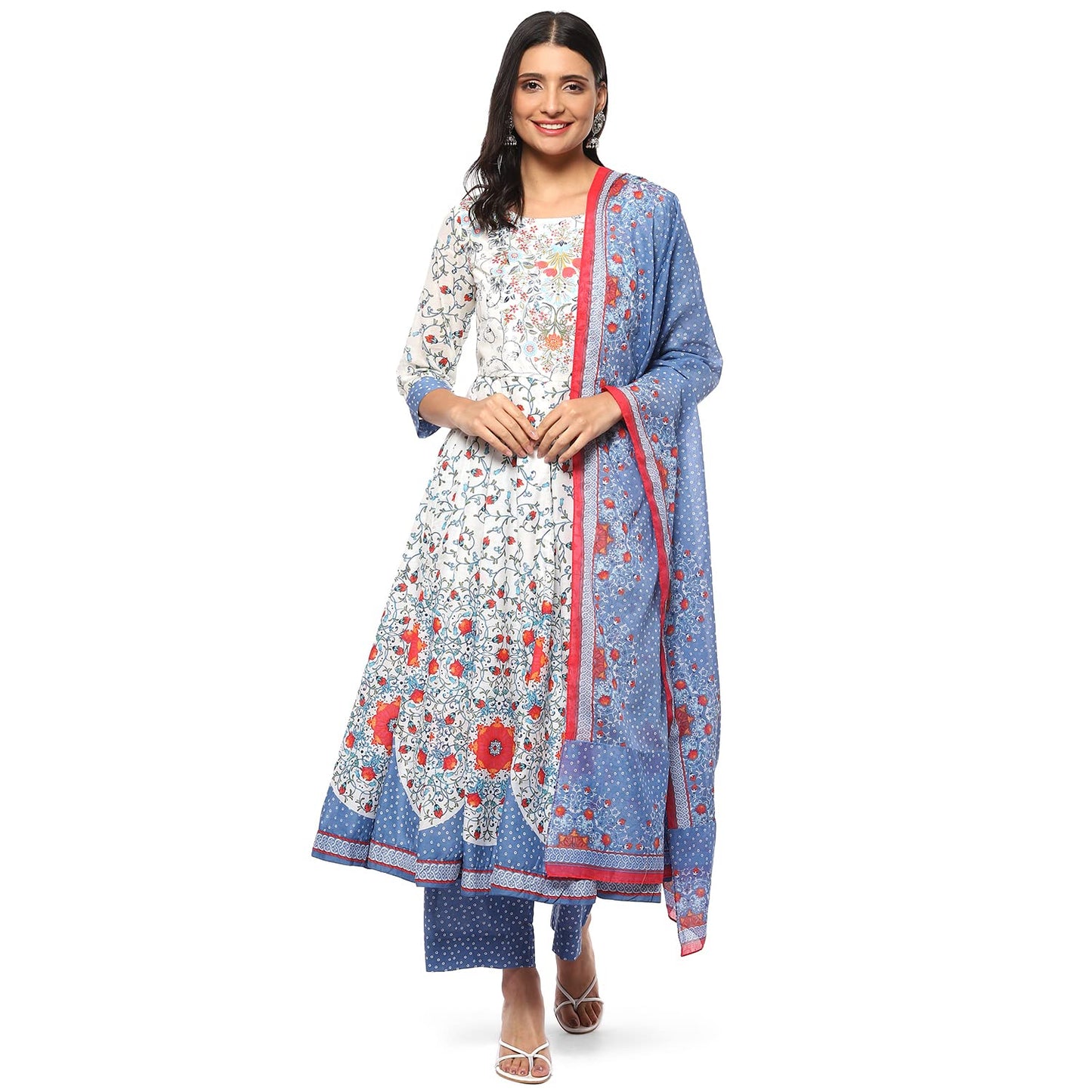 BIBA WOMEN PRINTED STRAIGHT SALWAR KURTA DUPATTA(SKDASSORTED8474_WHITE_34)