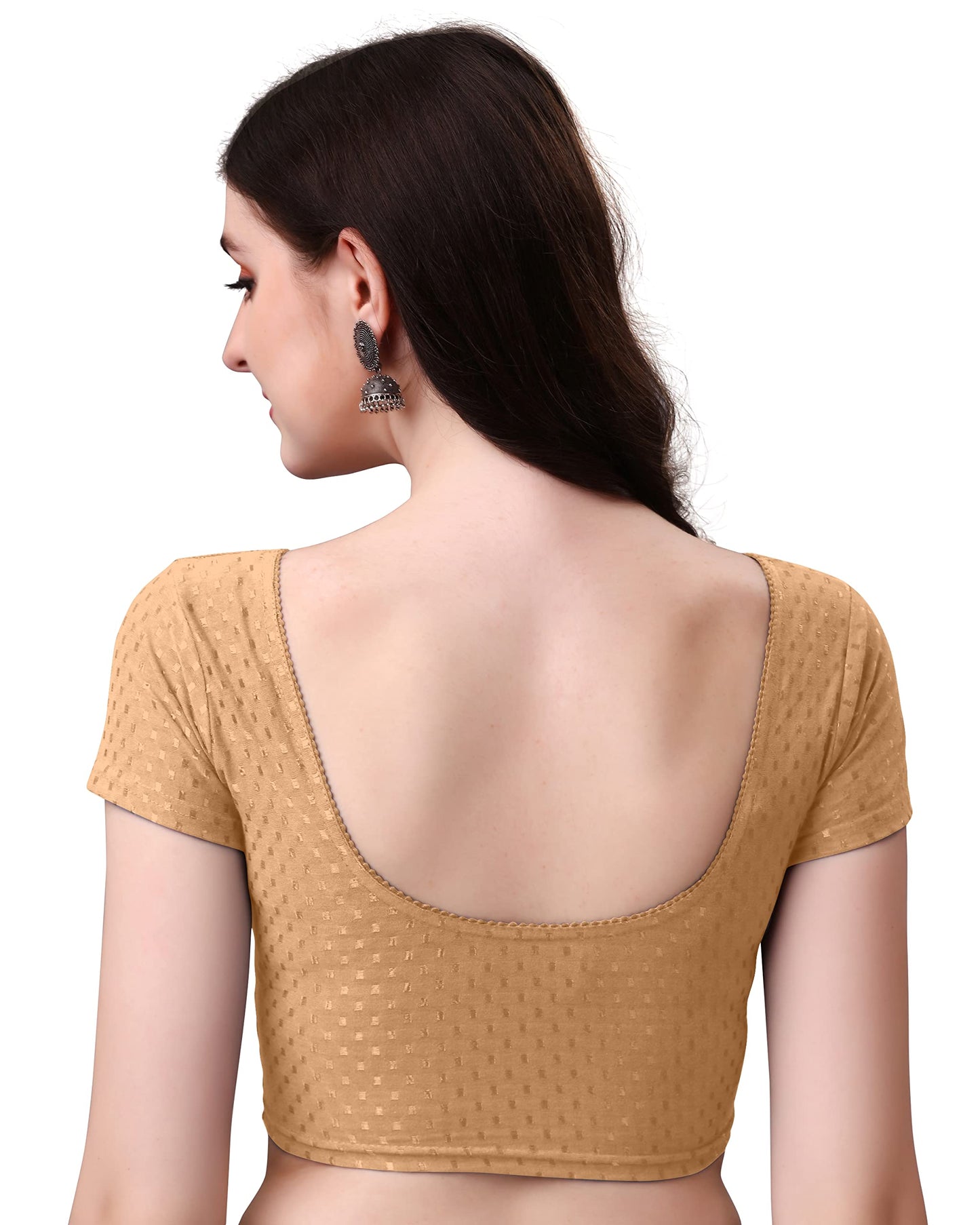 Kipzy Women's Cotton Stretchable Saree Blouse – Round Neck, Short Sleeves, Readymade Slim Fit Blouse for Women 40 Beige