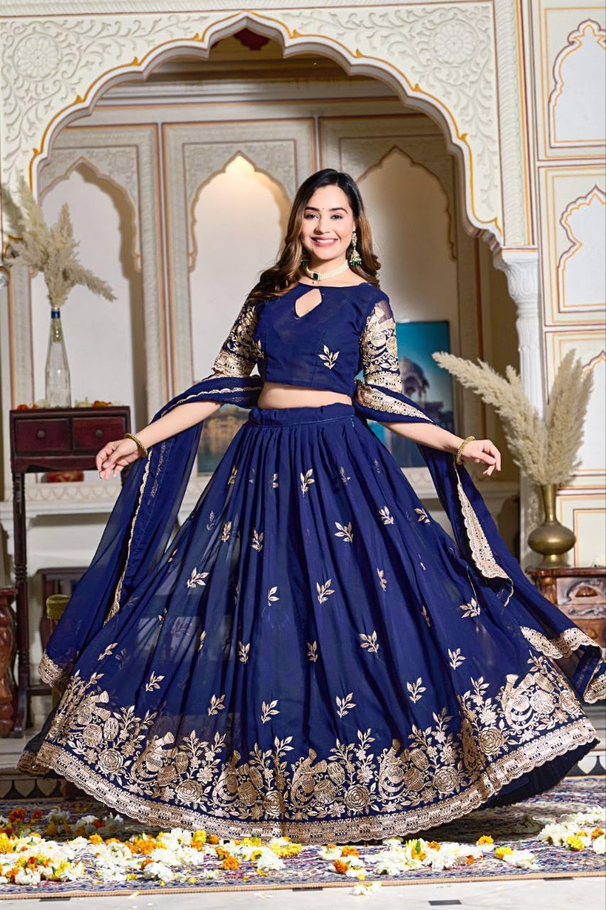 Fashion Basket Georgette Lehenga Set for Women. (Blue)