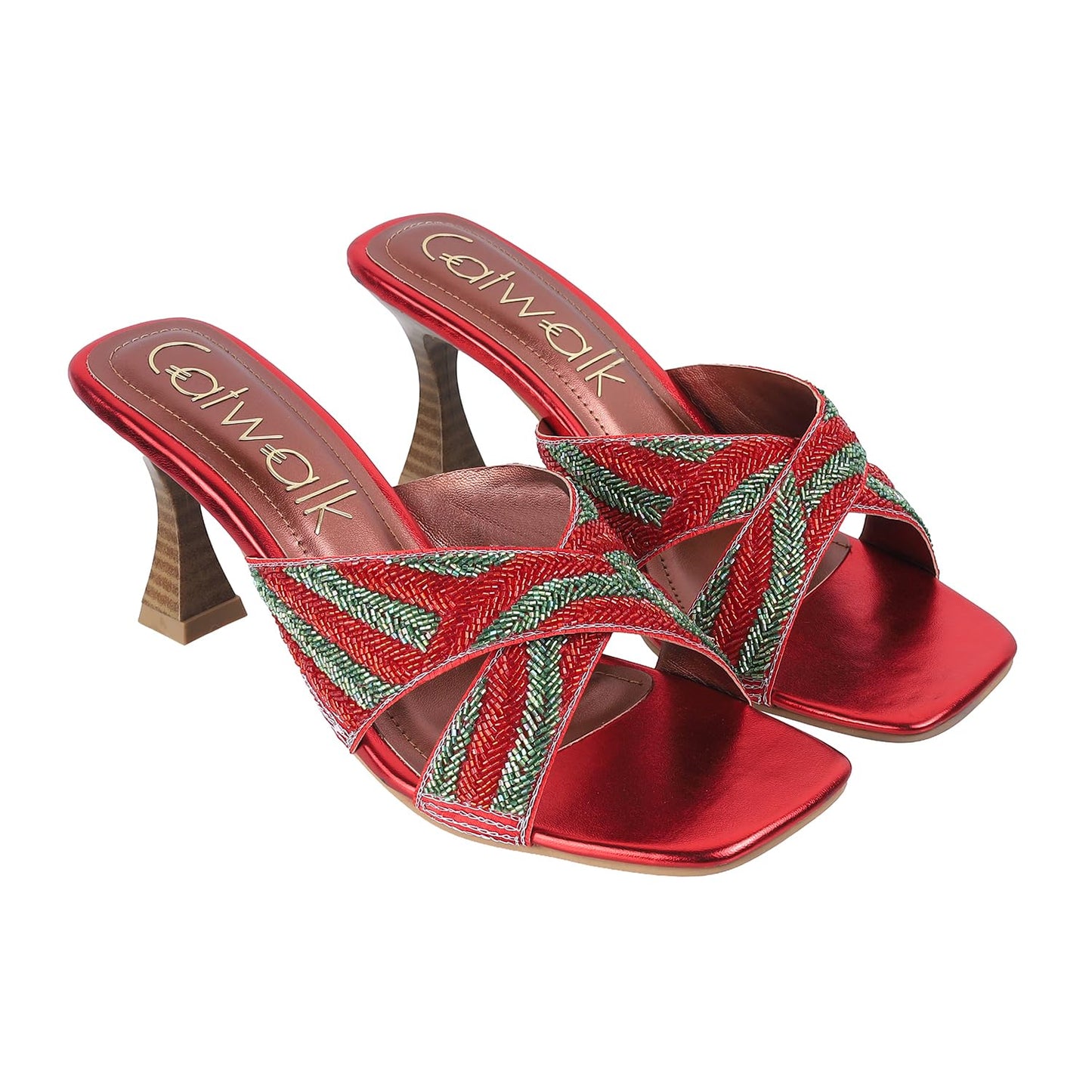 Catwalk Women Stylised Open Back Kitten Heels | For Women & Girls (RED,4 UK)