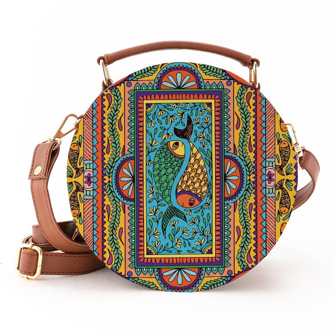 Kalankit Round Travel Shoulder Side Sling, Stylish Vegan Leather Crossbody Bag For Girls with Adjustable Strap | Women Sling with Detachable Shoulder Sling Zipper Bag | Flap Shoulder Bag | Multicolor