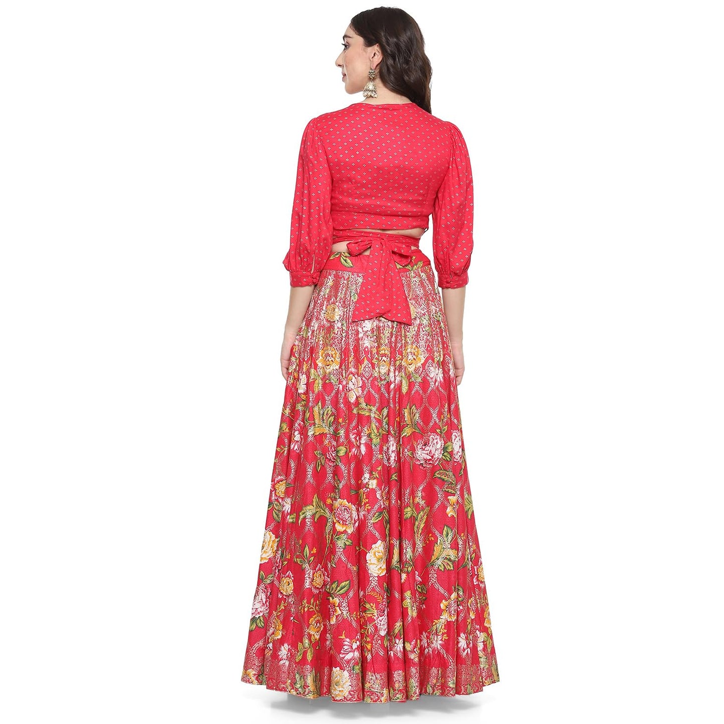 BIBA Women Rayon Printed Lehenga Set (SKIRTSE2113AW23FUS_Pink_L)