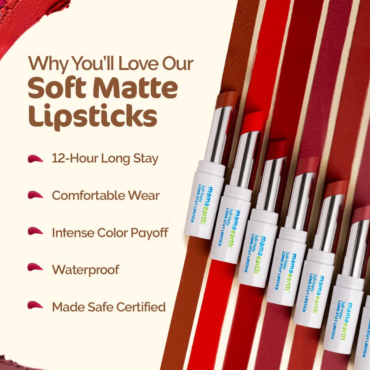 Mamaearth Soft Matte Long Stay Lipsticks with Jojoba Oil & Vitamin E for 12 Hour Long Stay - 08 Red Dhalia - 3.5 g