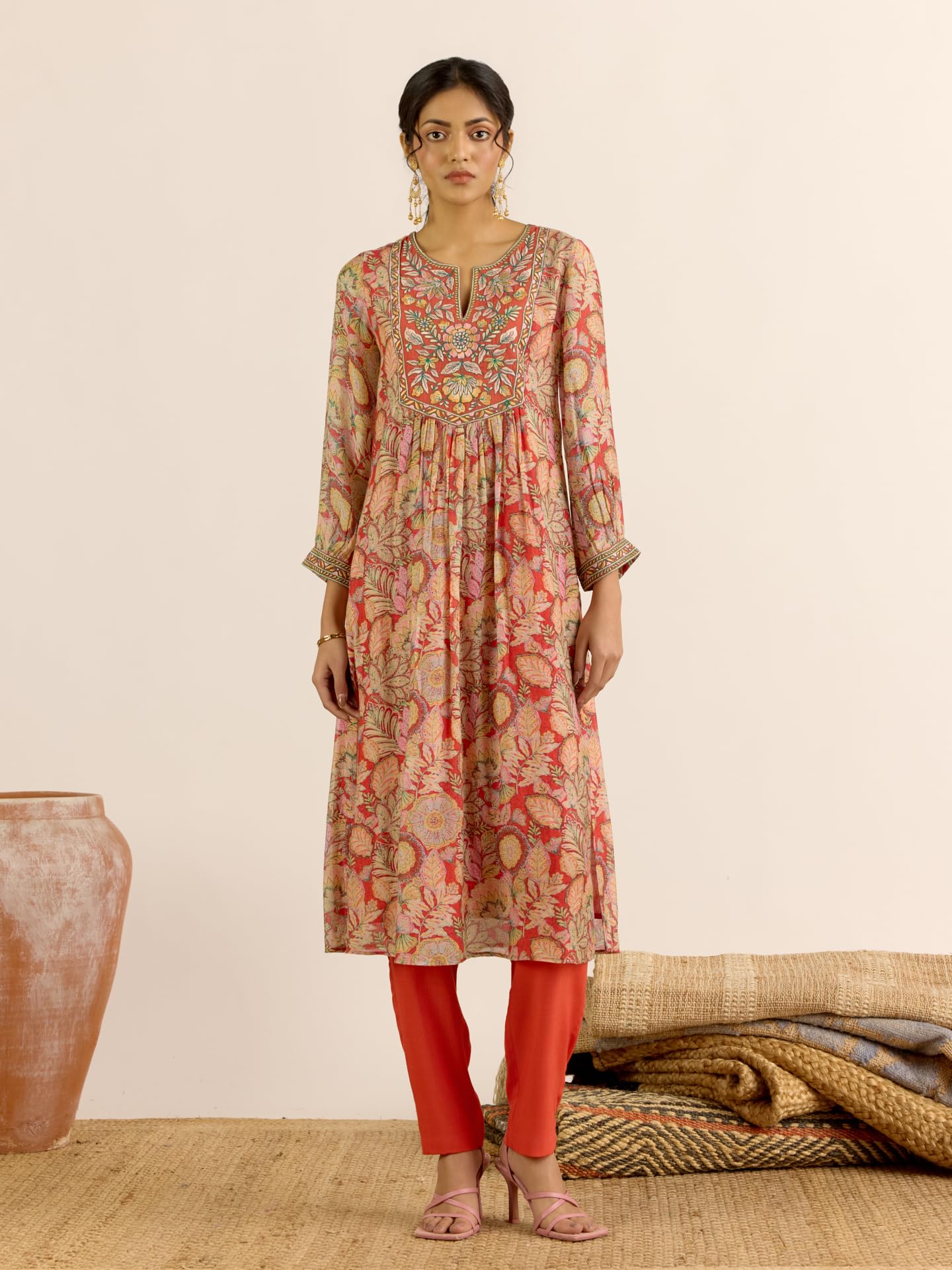 Aarke Ritu Kumar Red Aroma Kurta With Pant And Dupatta