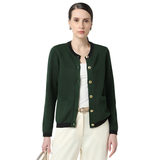 Van Heusen Women's Cotton Blend Crew Neck Sweater (VWSWURGF889228_Green