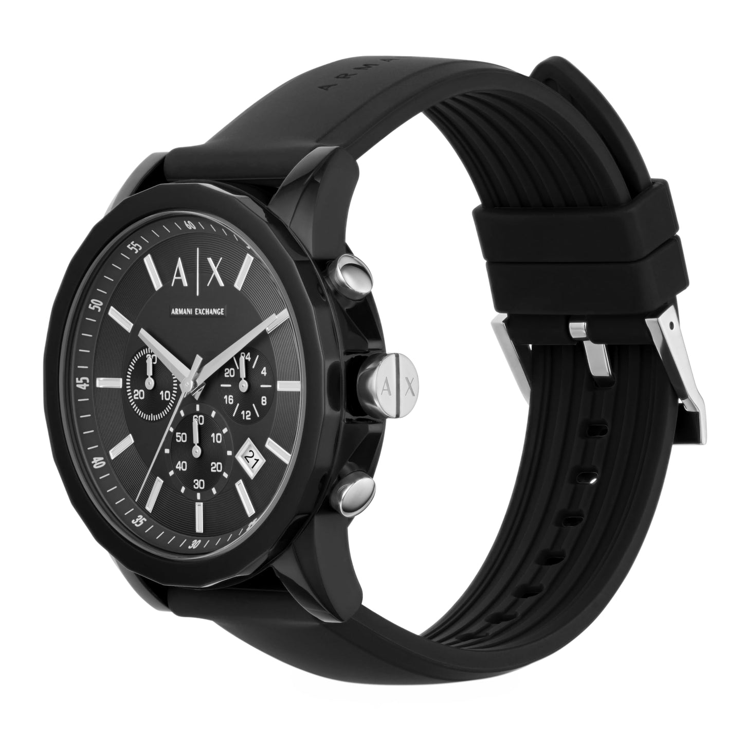 Armani Exchange Silicone Analog Black Dial Unisex Watch Watches, Black Band