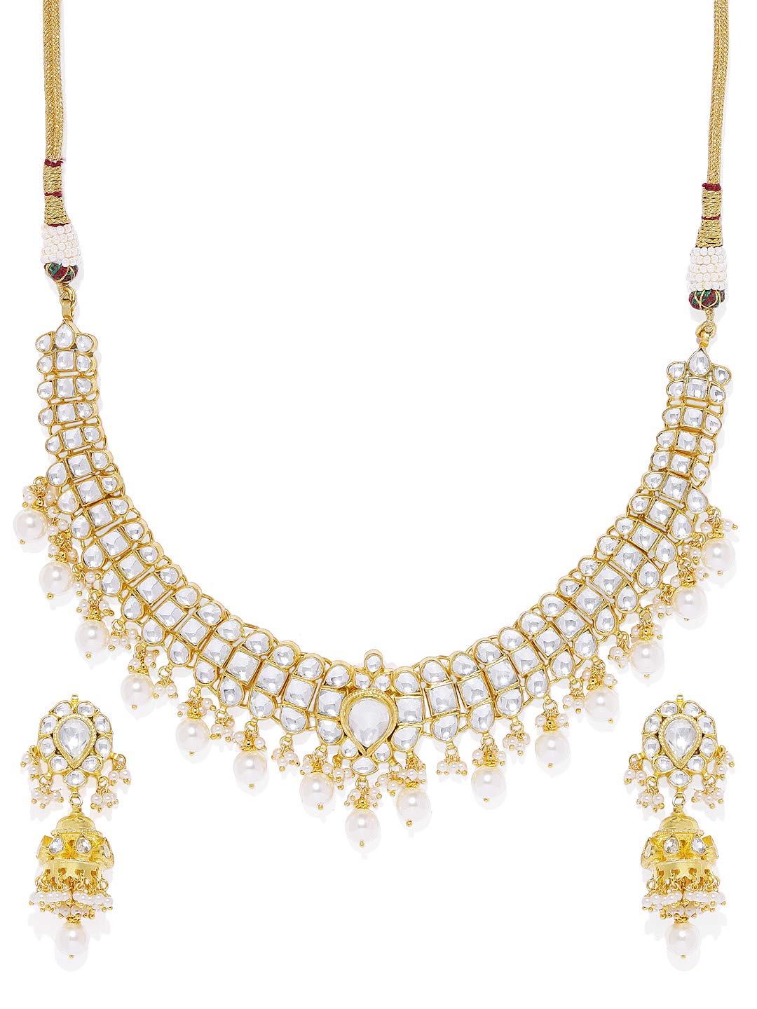 ACCESSHER Traditional Gold Plated Premium Pachi Kundan and Pearls Embedded Statement Bridal Jewellery Set for Women and Girls Pack of 1