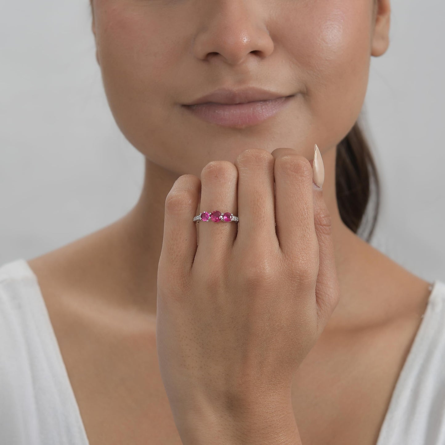 Ornate Jewels 925 Silver American Diamond Red Ruby Three Stone Dailywear Ring for Women and Girls | With Certificate of Authenticity & 925 Stamp | Life-time Warranty*