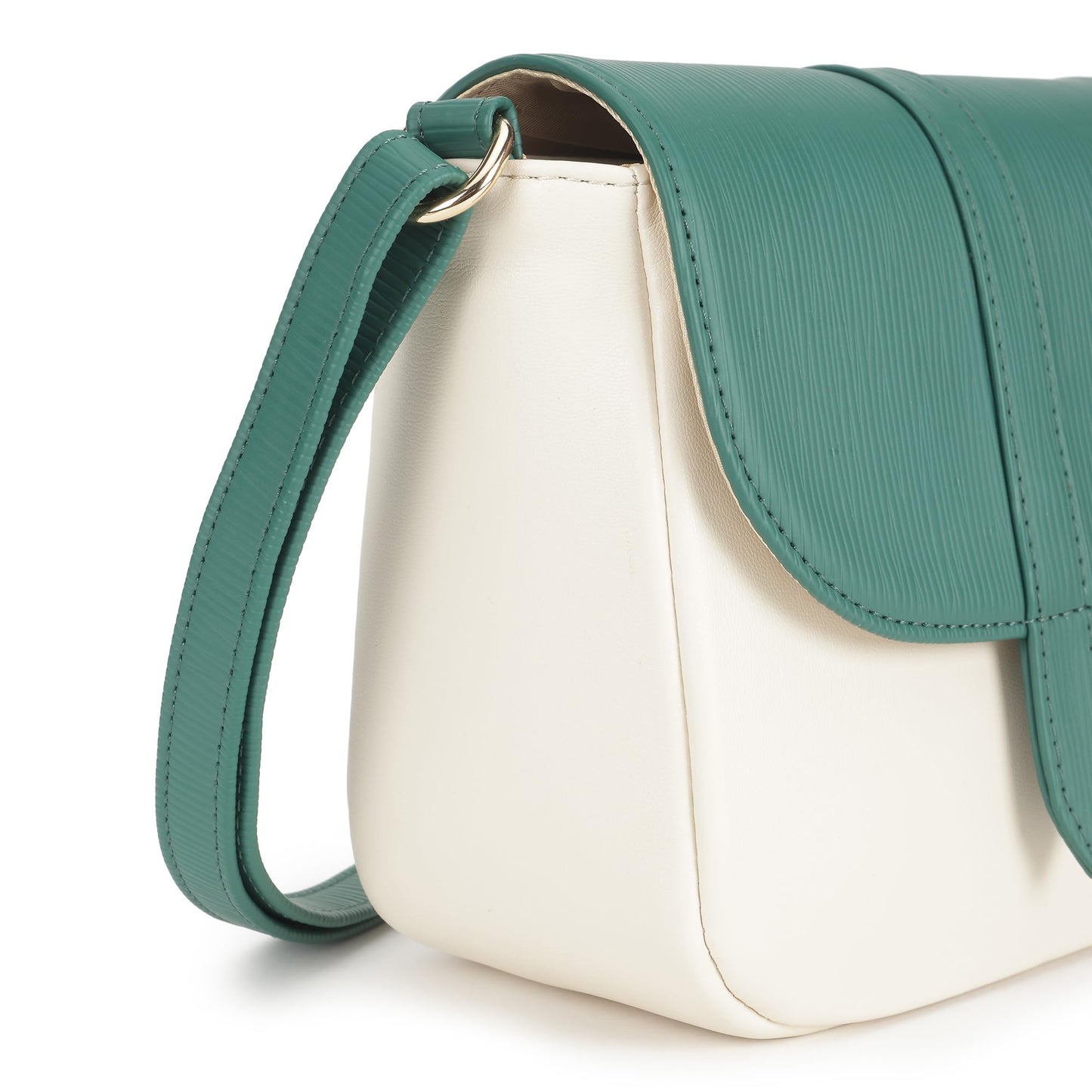Fastrack RufflePlay green Sling | Faux-Leather Women’s Handbag | Textured Flap Sling with Button Closure & Adjustable Strap