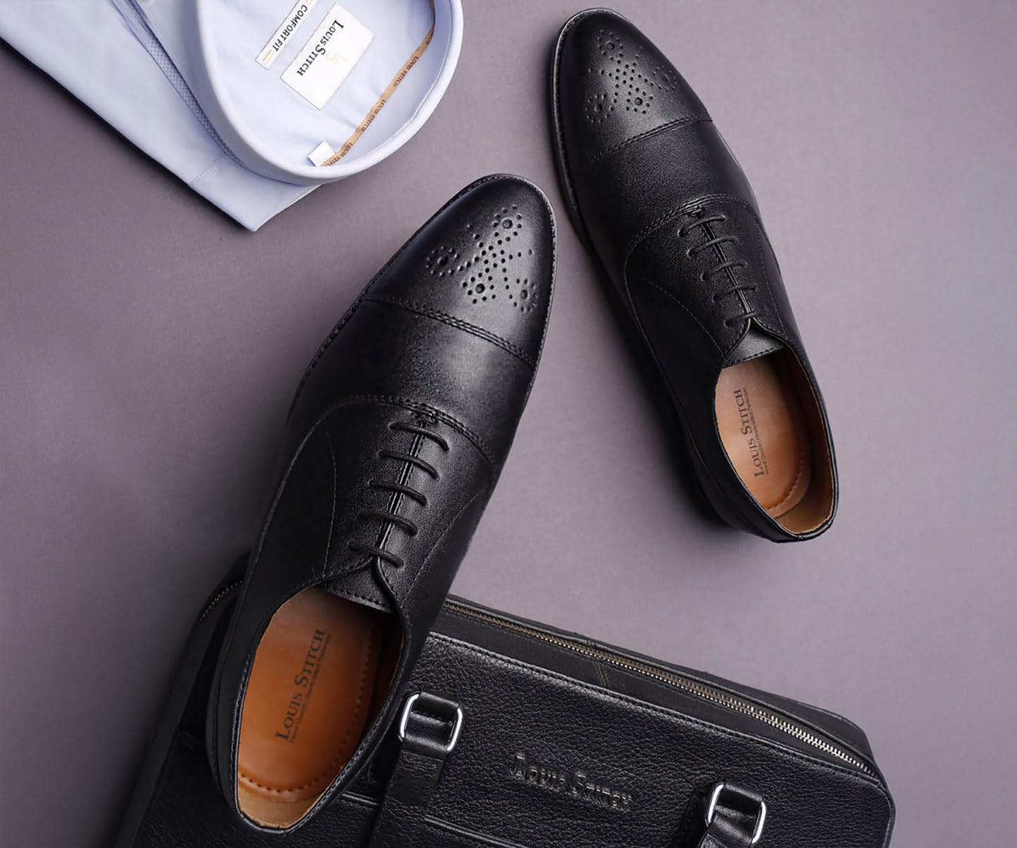 LOUIS STITCH Derby Formal Shoes for Men | Lace-Up Cap Toe | Ideal for Business, Casual, Parties | Solid Design in Obsidian Black | UK Size 9 -RGCT