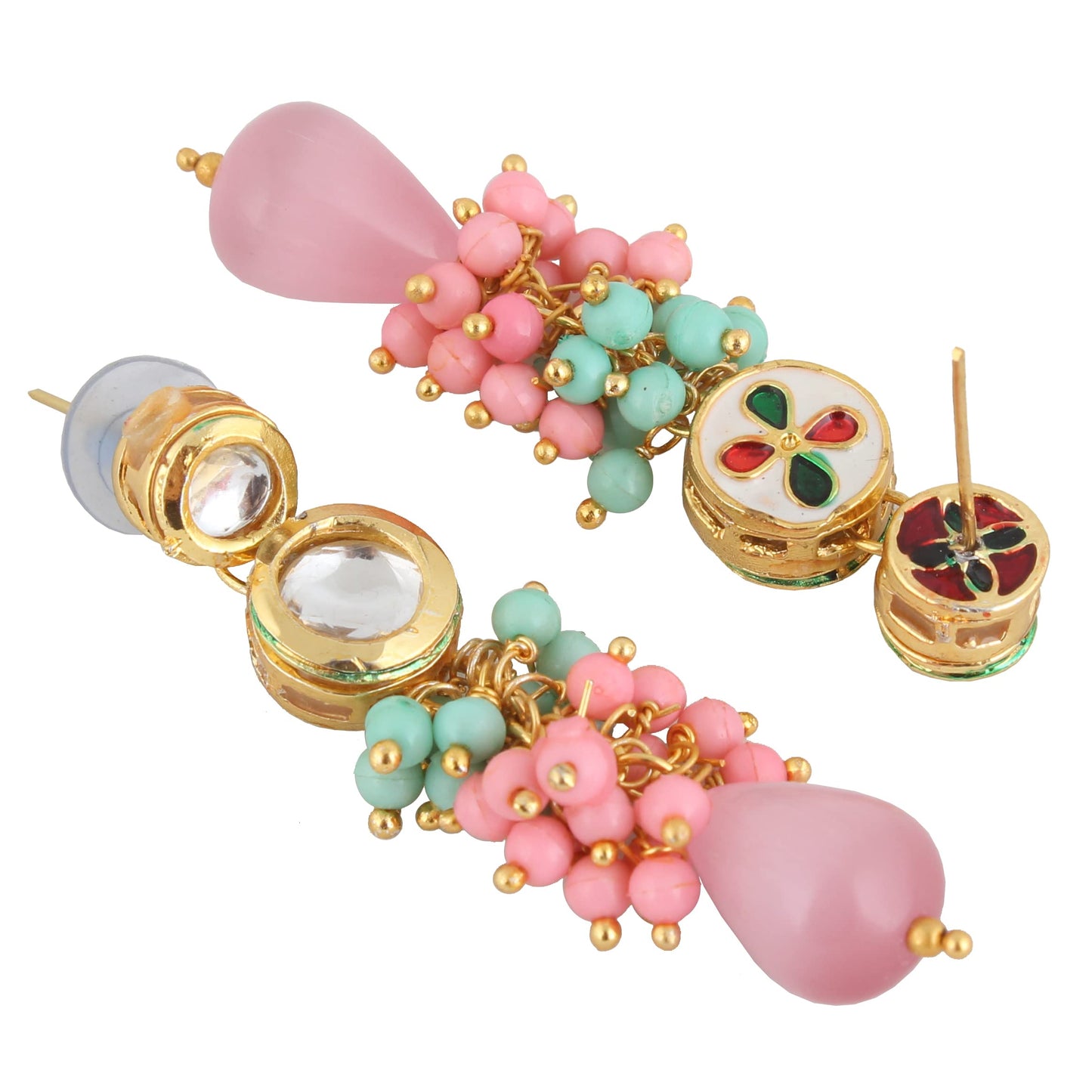 Lucky Jewellery Back Meenakari 18k Gold Plated Multicolor Tika Earring Combo Jewellery Set Uncut Kundan Big Faux Kundan Dibbi Kundan Choker Necklace Set for Girl's & Women