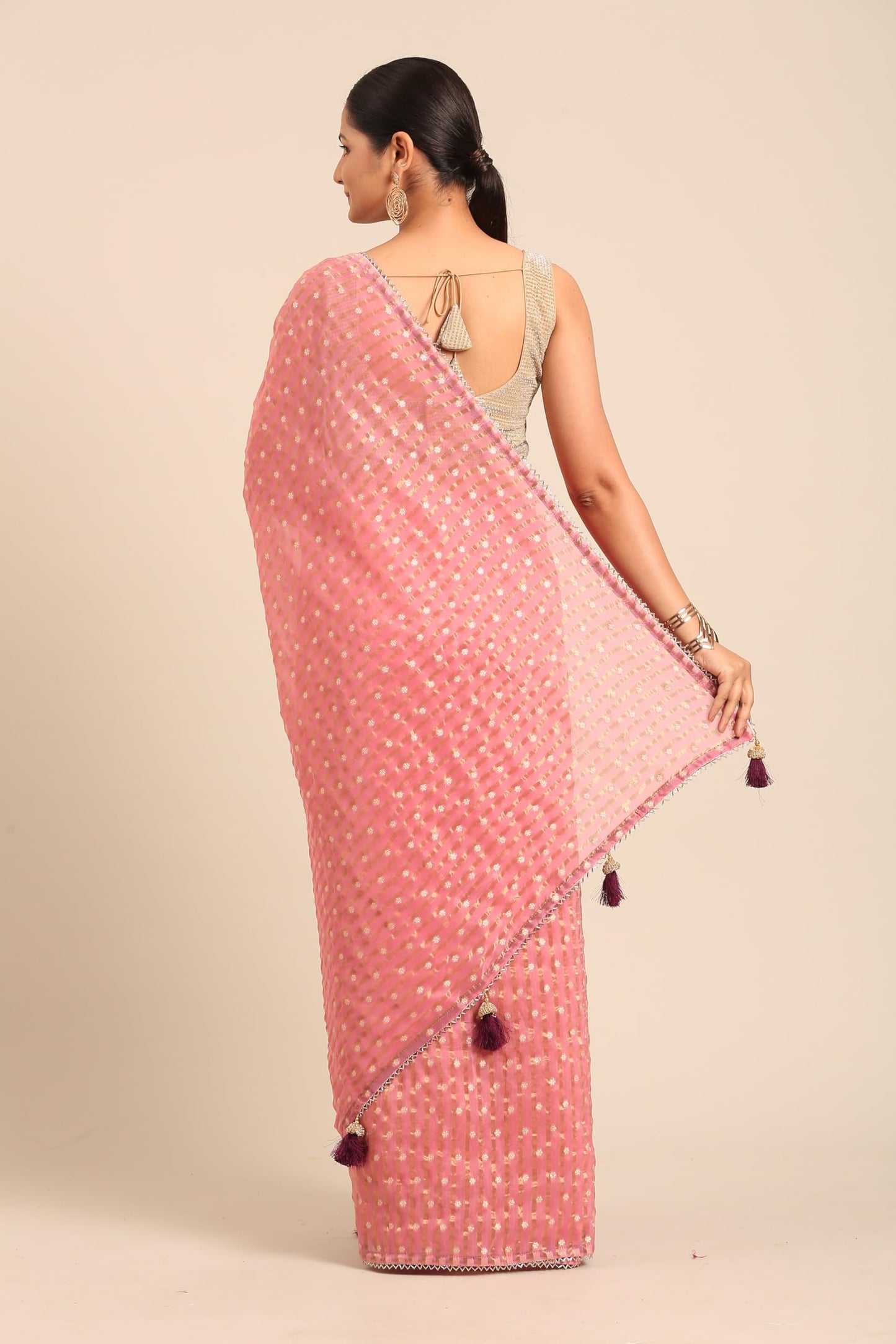 MOHEY Women's Art Silk Zari Weave Saree (Pink)