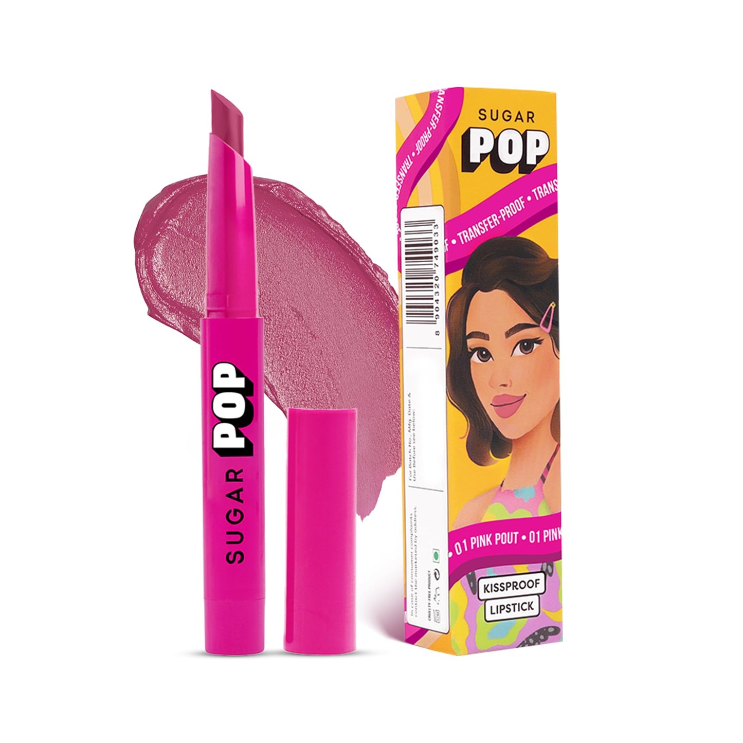 SUGAR POP Kissproof Lipstick 01 Pink Pout | Transferproof | Long Lasting & Super Pigmented | 2.2 gm