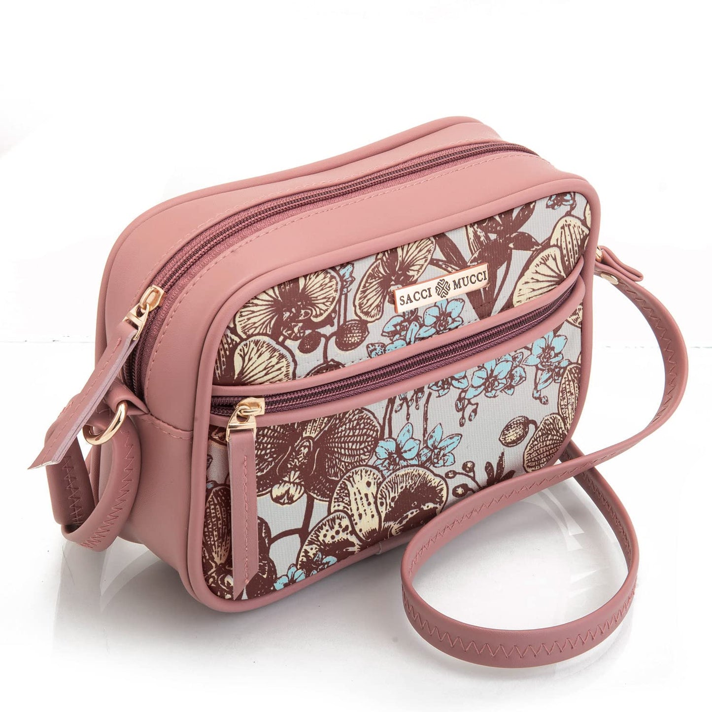 SACCI MUCCI Fashion Crossbody Sling Bag For Women/Girls- Orchid print Design (Blush)
