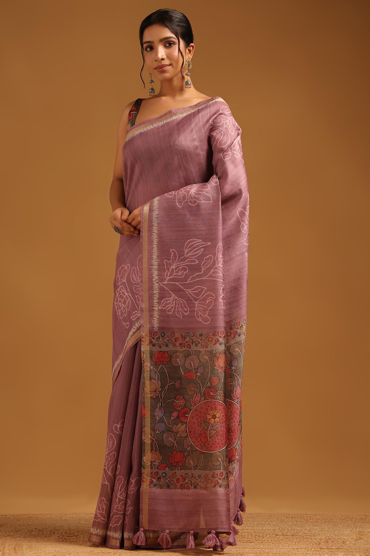 Soch Womens Onion Pink Tussar Botanical Saree