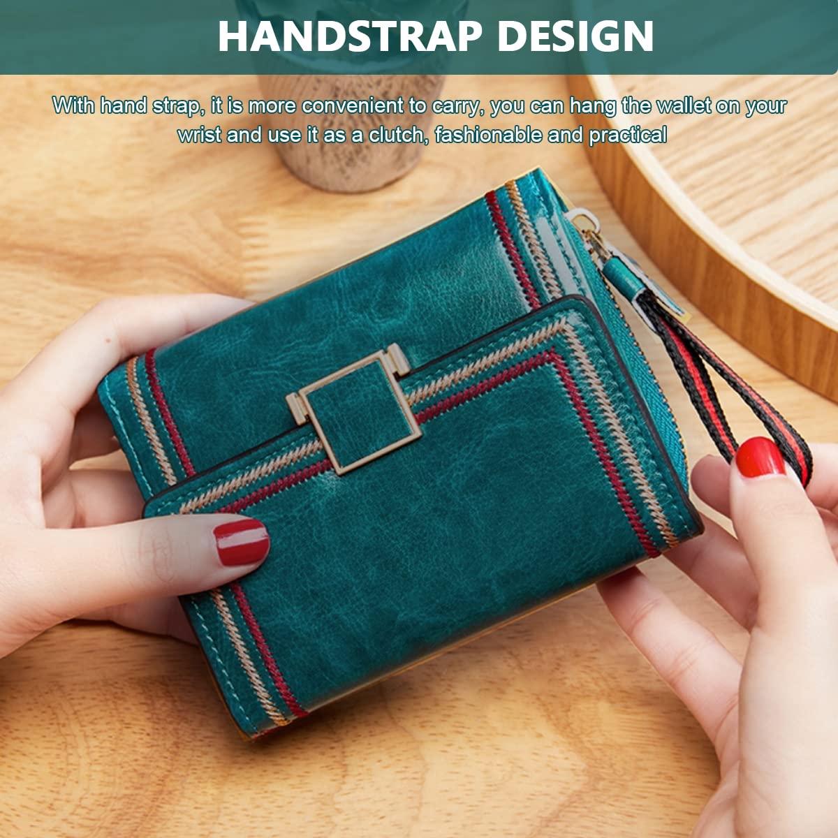PALAY® Women's Bi-fold Leather Wallet - Turquoise Vintage Card Bag with Large Capacity and RFID Blocking
