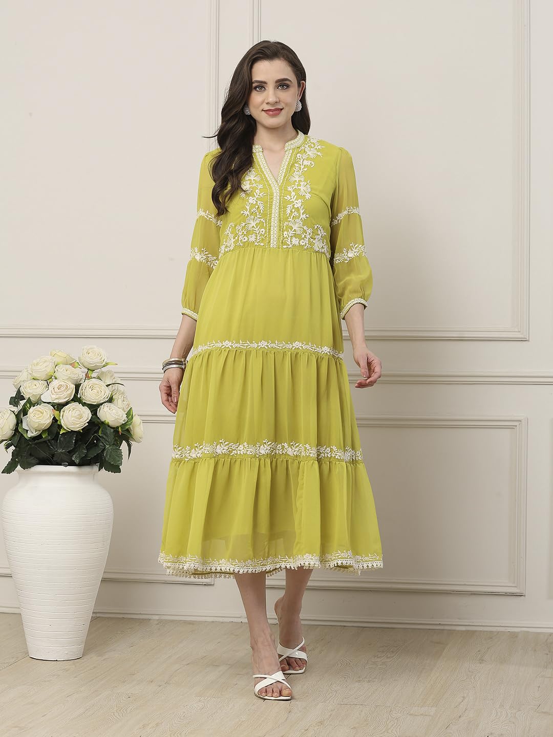 Biba Women Lime Tiered Dress_32
