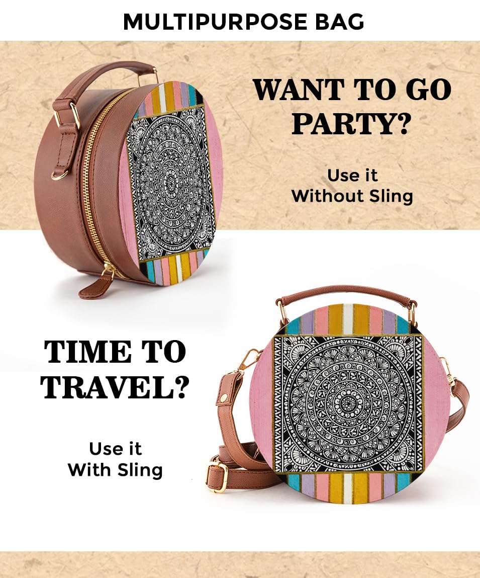 Kalankit Box Sling Bag for Women Girls | Side Sling Purse with Handle and Detachable Strap | Quirky Travel Crossbody Sling | Birthday Gifts Ideas for Teenager Girl
