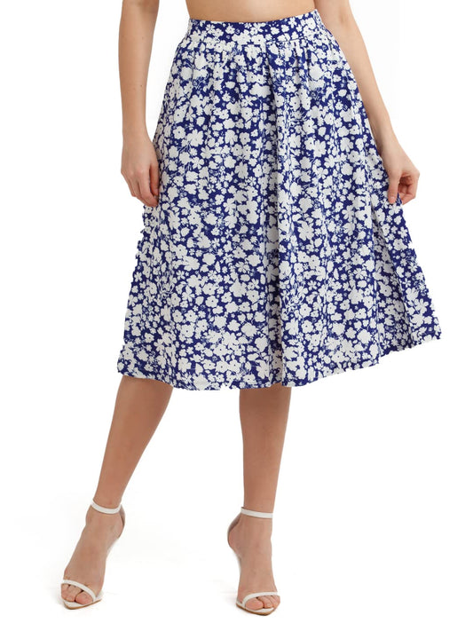 Zink London Women's Blue Printed Regular Skirt