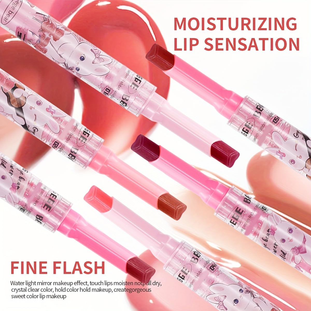Gege Bear 3-in-1 Lip Gloss Set – Glossy Hydration, Heart-Shaped Design, and Rich Color in Every Click for Pout-Perfect Lips! (Set B - #4,#5,#6, Pack of 3)