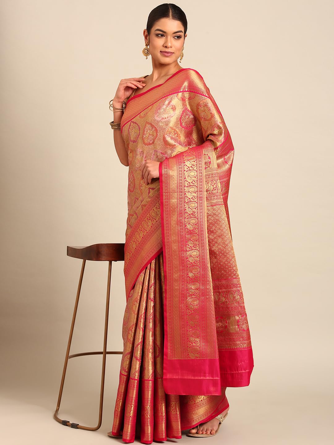 MOHEY Rani Art Silk Zari Weave Saree for Women