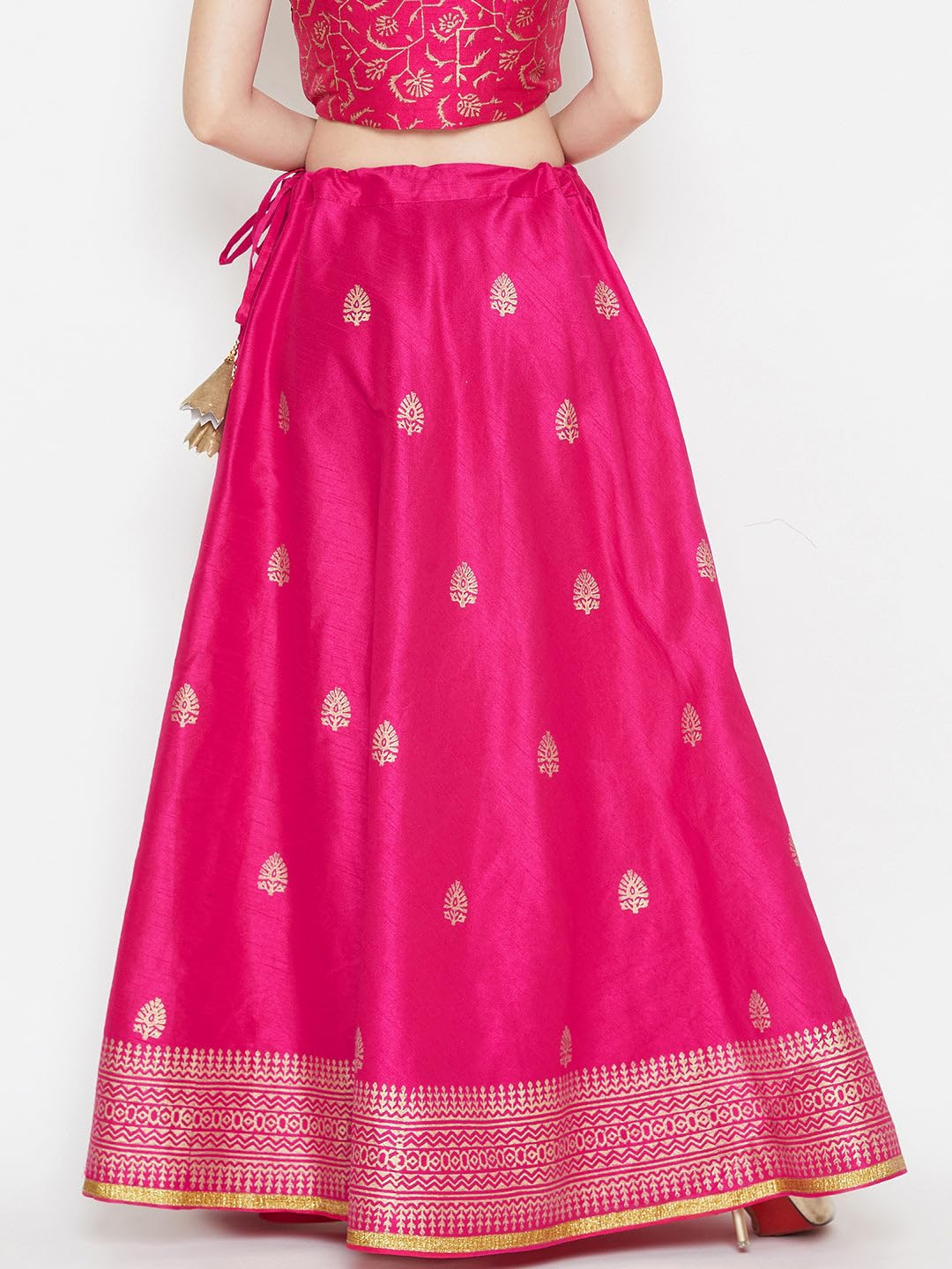 studio rasa Women's Dupion Block Printed Bias Skirt for Festive Wedding Party (SKTOC419RC170L_Pink_Large)