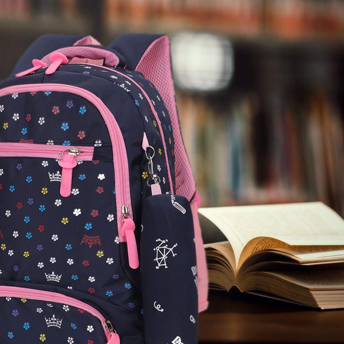 Tinytot 26 Liter, Stylish & Trendy (Flower Printed Pink/Blue) Water Resistant High Storage School College Travel Backpack Bag With Pencil Pouch, For Girls & Women, 2nd Standard Onward, (18 Inch)