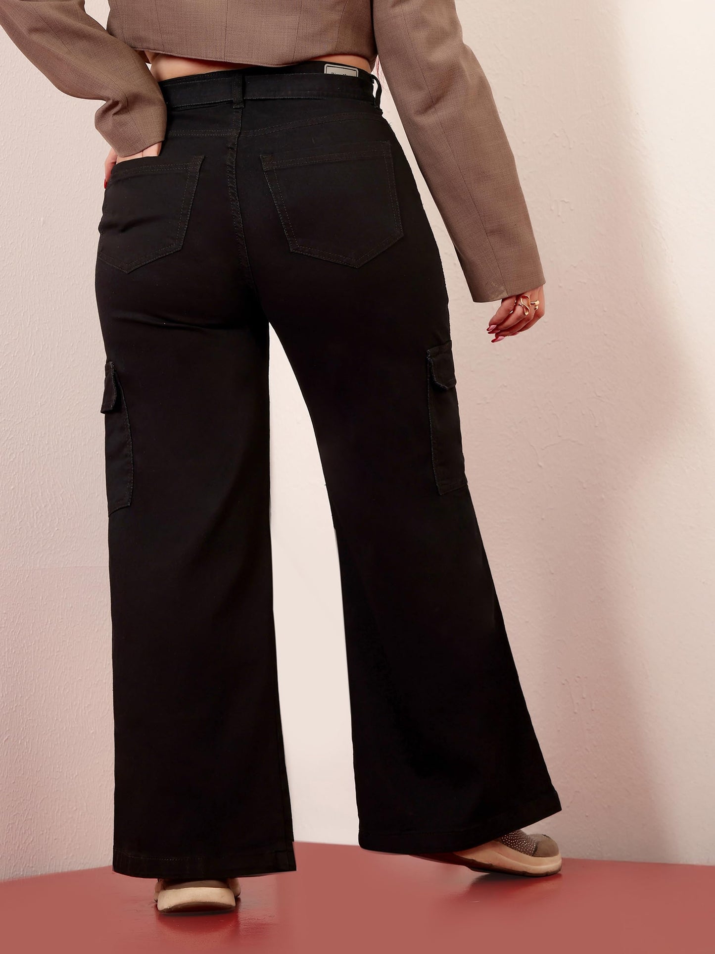 Miss Chase A+ Women's Wide Leg High Rise Regular-Length Stretchable Denim Jeans (APSS23DEN12-53-367-32, Licorice Black, 32)