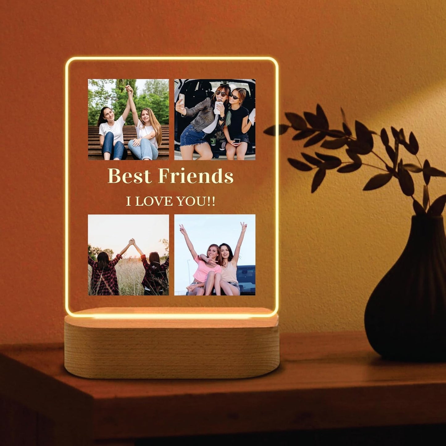 Giftplease Customized Photo & Message Gift for Loved Ones | Wooden Base LED Plaque | Personalized Frame | Perfect for Mom Dad Friends Family Couples Birthday Anniversary Wedding Valentine C_10