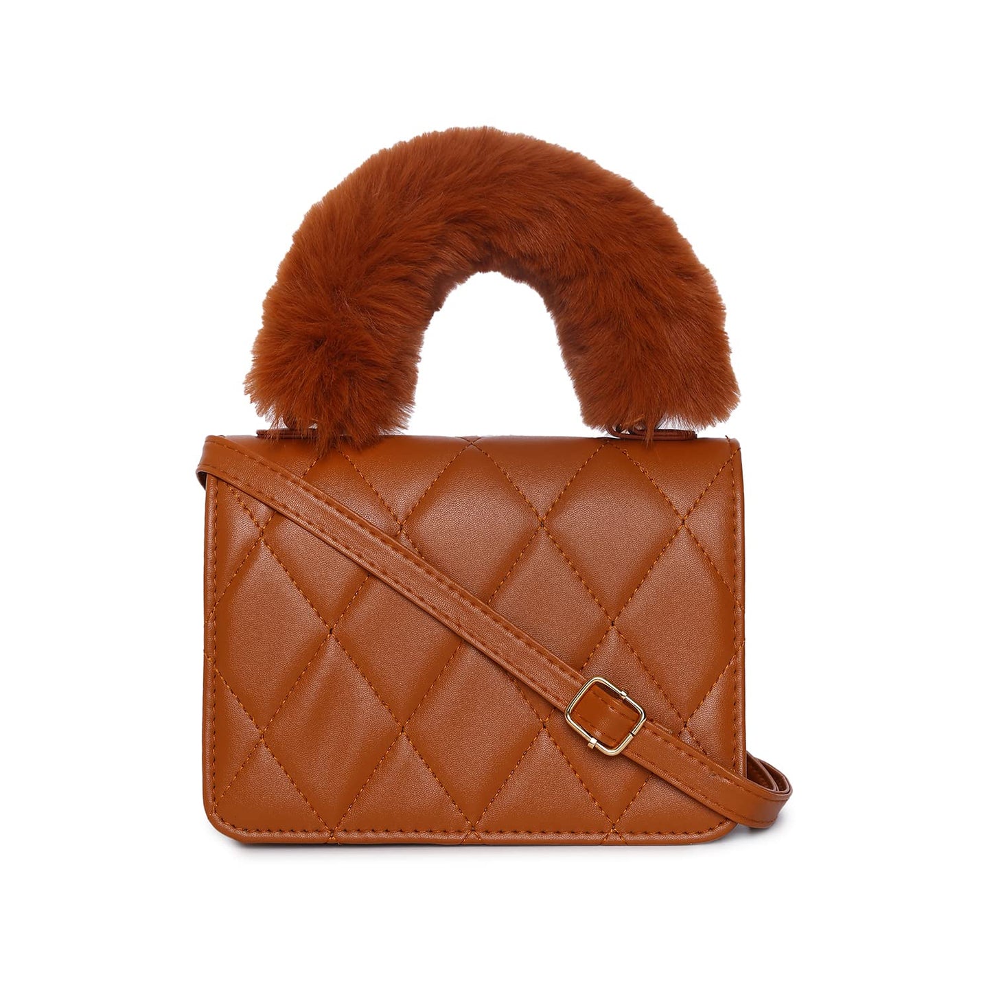 Haute Sauce Quilted Magnet Lock Hand Bag with Fur Handle (AZ_HSHB1012)