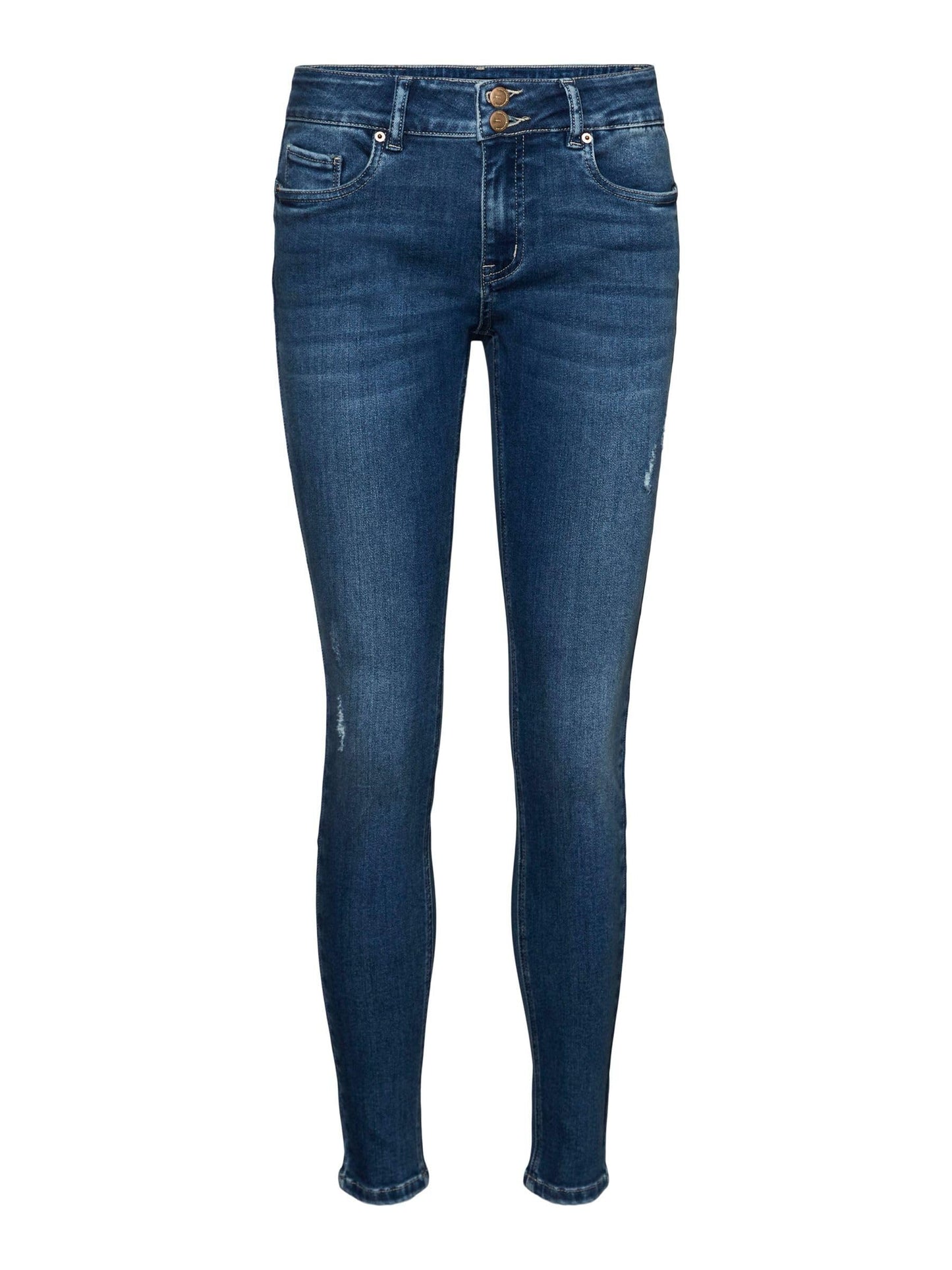 VERO MODA Women Solid Cotton Blend Skinny Fit High Rise Blue Jeans