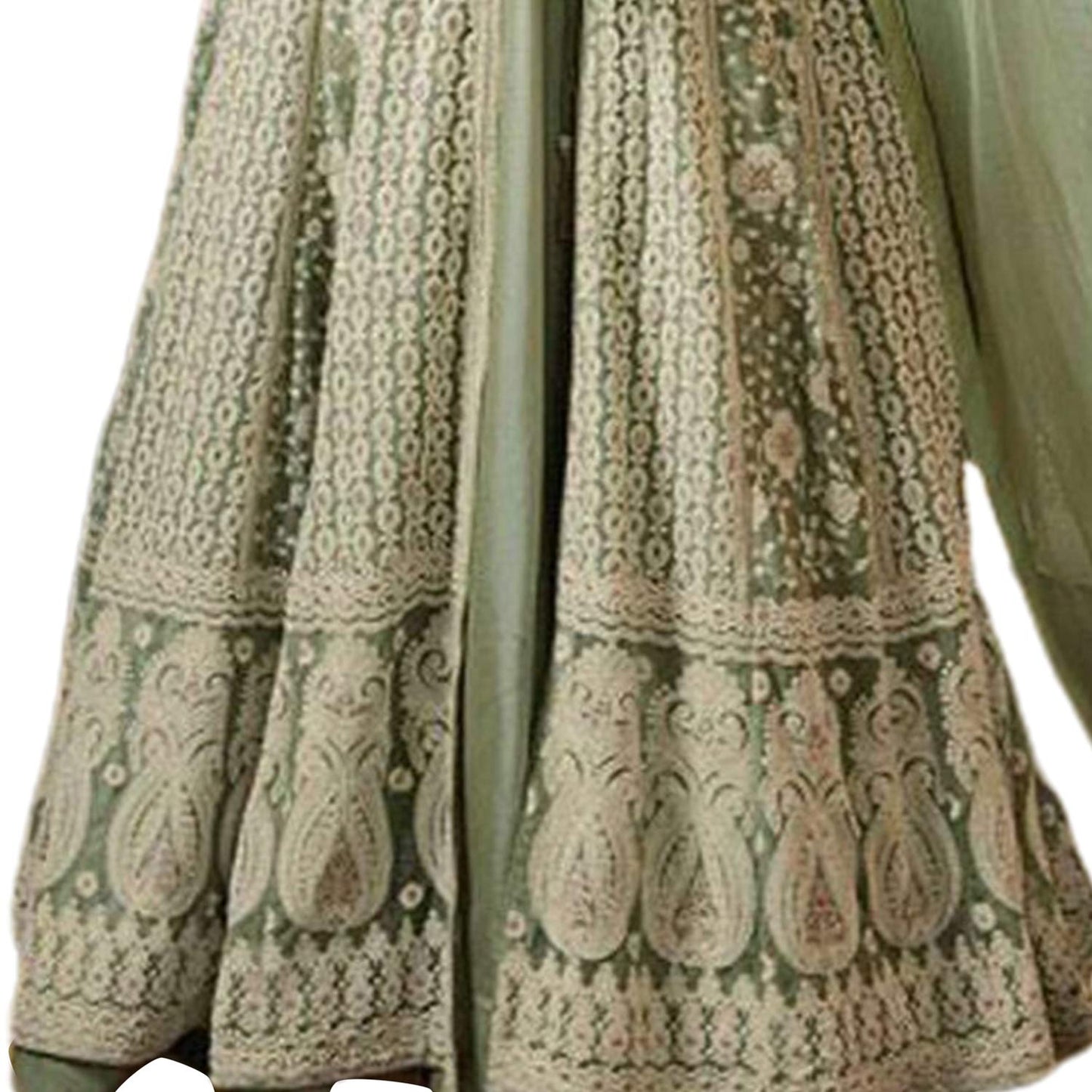 Miss Ethnik Women's Light Green Embroidered Flared Gown 945-Light Green