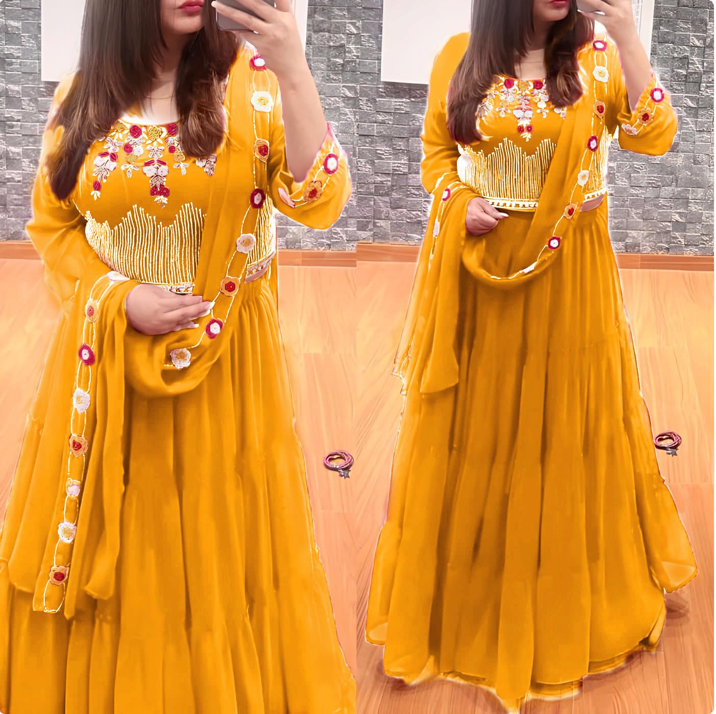 SHYAMLATA Women's Georgette Semi-stitched Lehenga Choli Set (yellow)