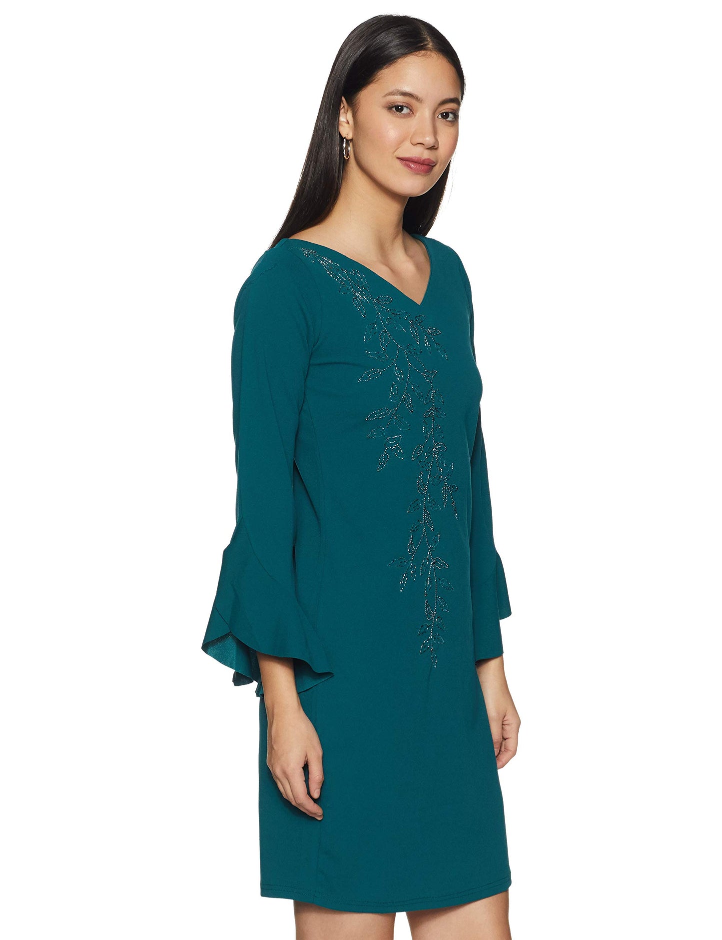 AND Women's Synthetic A-Line Knee Length Dress (AW19AT117DRSCTEAL10_Teal_10)