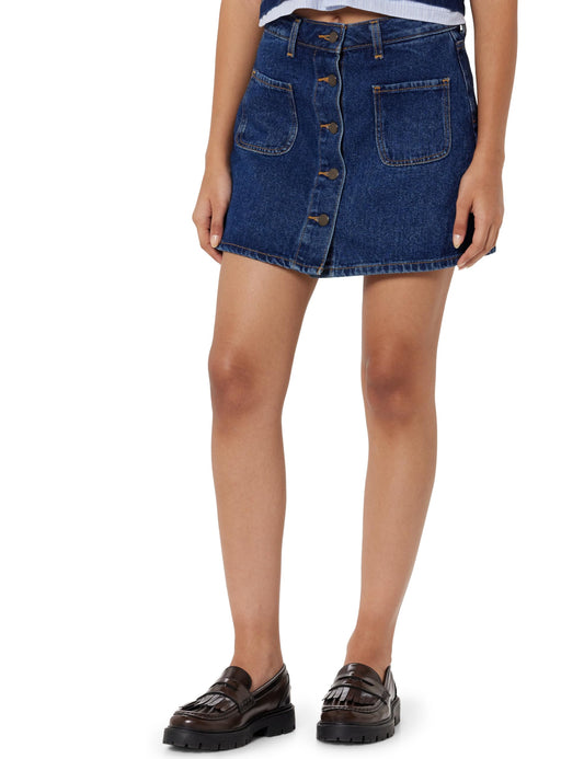 ONLY Women Washed Cotton Blend High Rise Blue Skort
