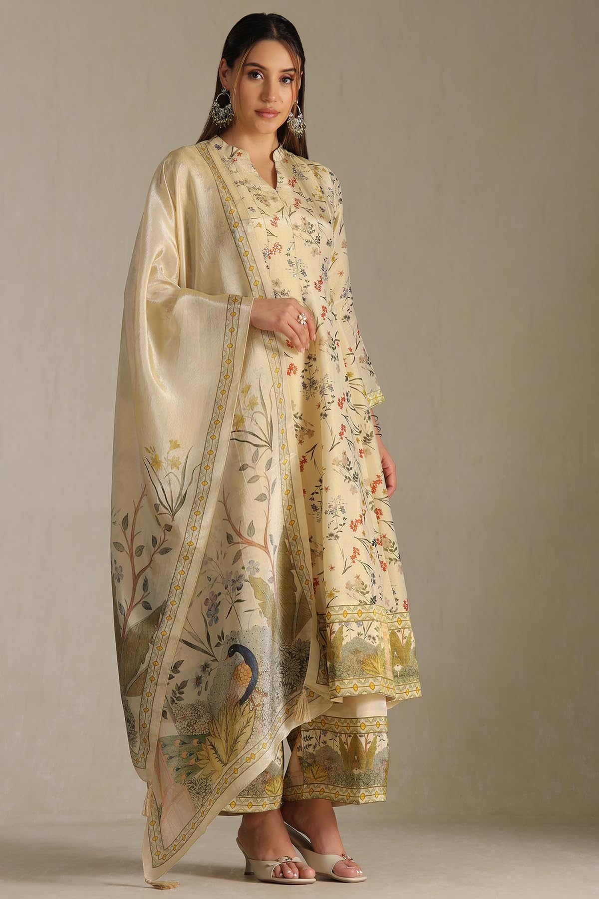 Soch Womens Tissue Botanical Print Suit Set With Sequins