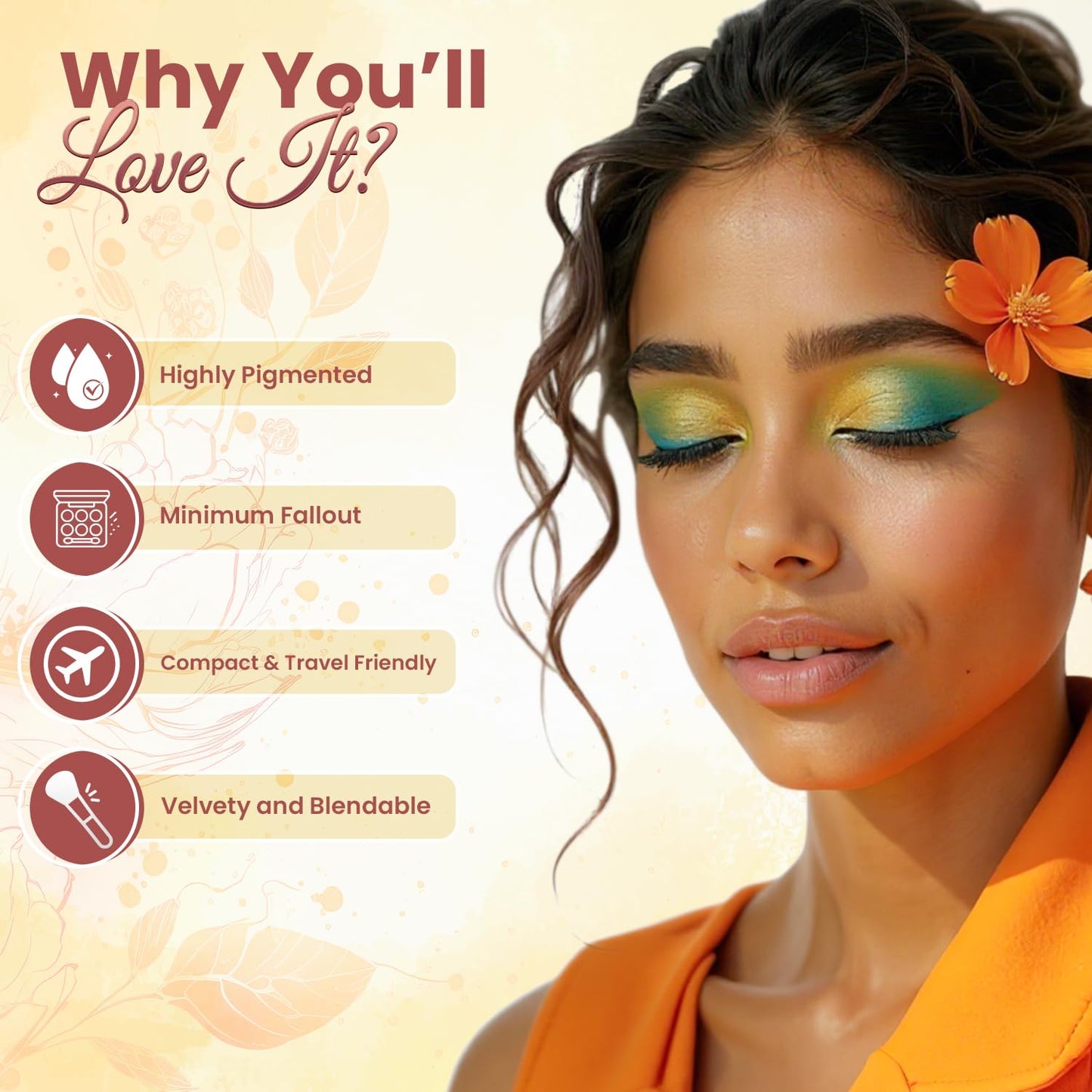 Glam21 Floral Hues 9 In 1 Eyeshadow Palette | Highly Pigmented | Easy To Carry | Super-Blendable | Mix of Matte and Shimmers Smudge-Proof (7.2 gm) | 03- Tulip