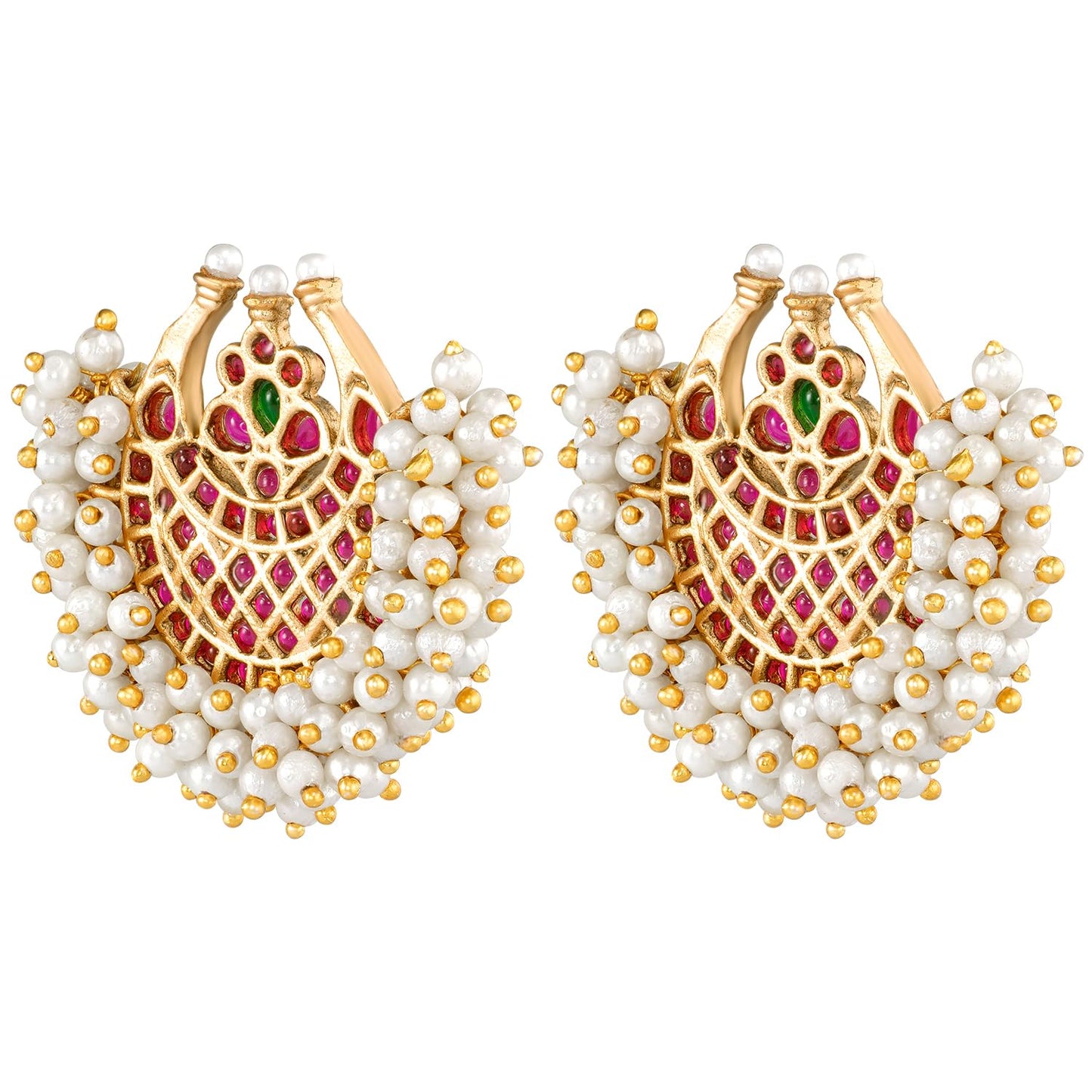 Peora Gold Plated White Beads Studded Drop & Dangle Earrings Jewellery Gift for Girls & Women