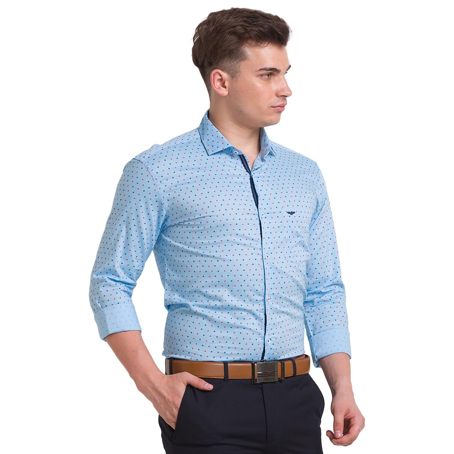 PARK AVENUE Men's Print Slim Shirt (Blue)
