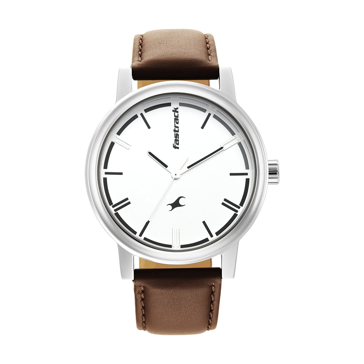 Fastrack Men Leather White Dial Analog Watch -3261Sl01, Band Color-Brown