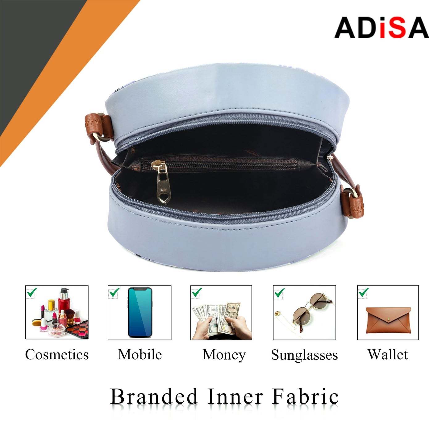 ADISA Women Girls Flower Print Sling Bag Round Crossbody Purse (SL6007-SKY_Blue)