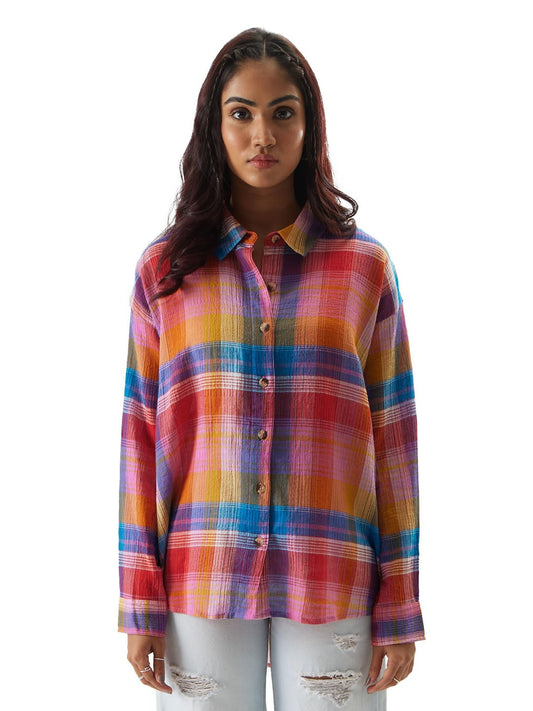 The Souled Store TSS Originals: Stained Glass Womens Oversized Fit Solid Full Sleeve Cotton Multicolored Women Boyfriend Shirts t-Shirts Sleeve Cotton Trendy Colored Essentials Latest thesouledstore