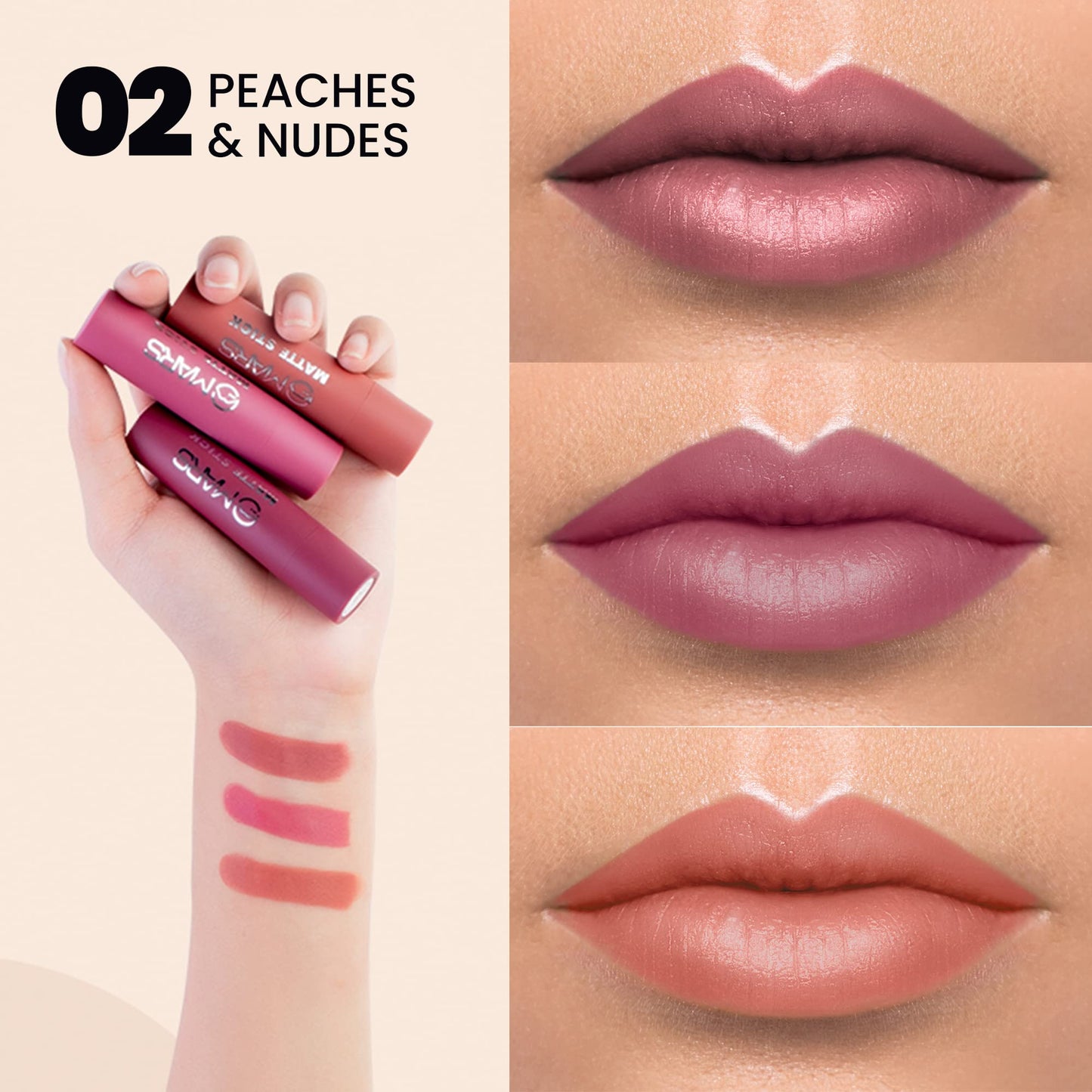 MARS Matte Box Set of 3 Lipsticks for Women | Long-Lasting | Smooth Finish | Moisturising | One Swipe Pigmentation (3x3.2 gm) (02-Peaches & Nudes)