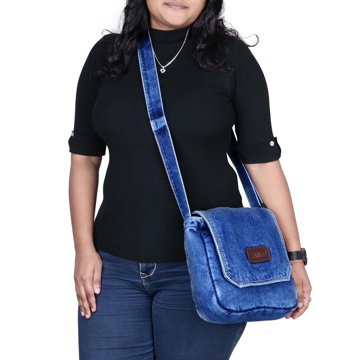 ZAINTO® Blue Denim Sling Bag for Women | Small Crossbody Shoulder Bag for Office, Travel & Casual Use | Eco-Friendly Premium Fabric | Lightweight & Stylish Everyday Sling Purse for Girls & Ladies