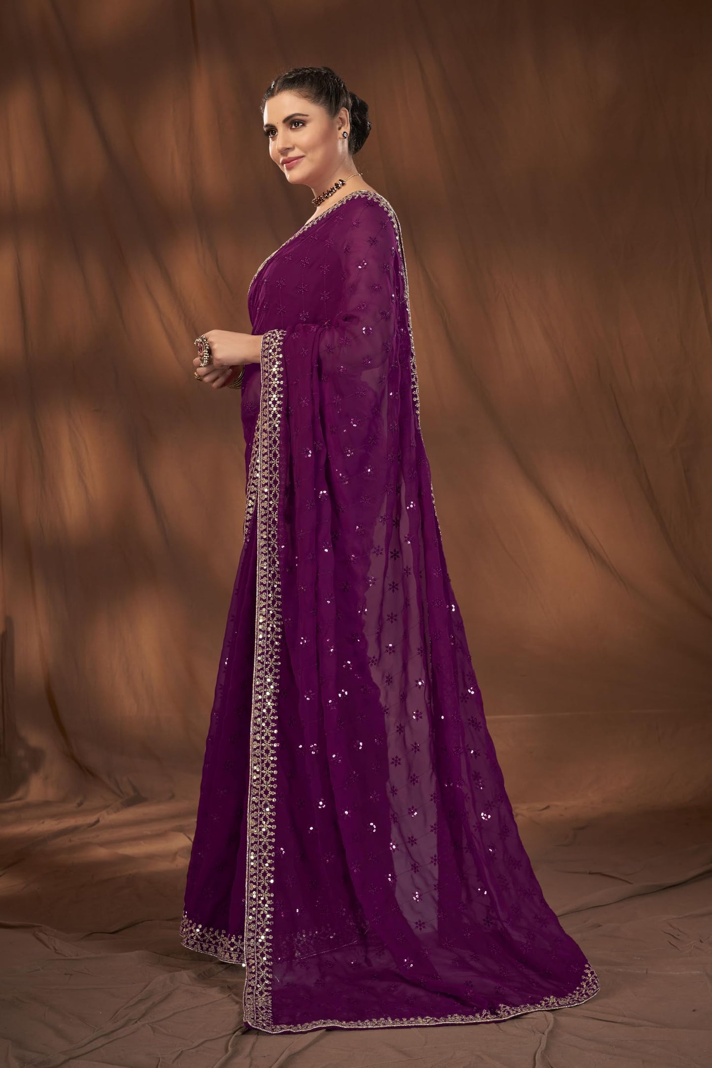 MANOHARI Most Trendy Sequance Georgette Purple Saree for women_MN1917