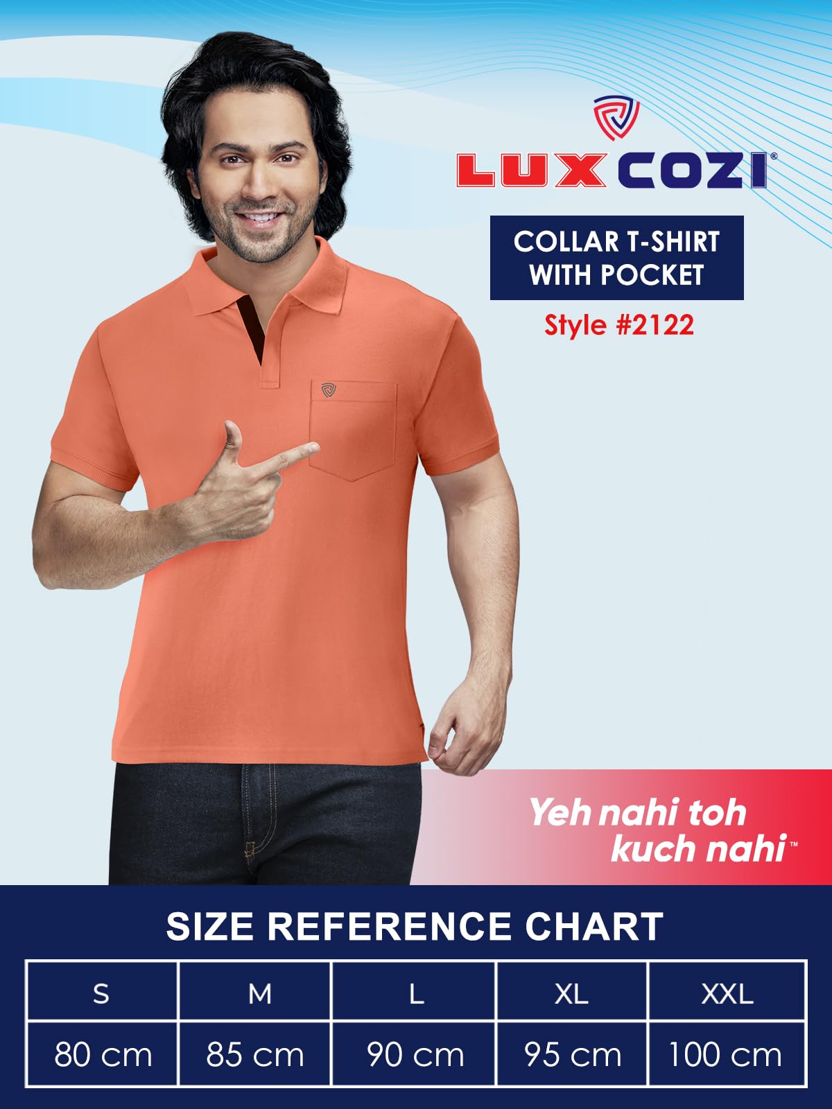 Lux Cozi Men's Half Sleeve Soild Casual T-Shirt with Chest Pocket_COZI_2122_OXBLU_2XL_1PC Oxford Blue