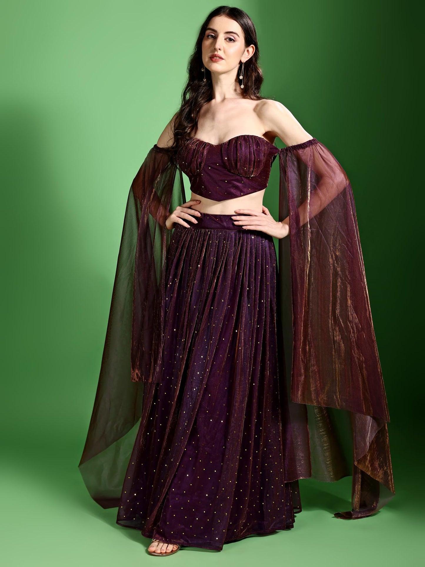 PURVAJA Women's Lycra Semi-Stitched Lehenga choli (Emmy-Wine_Wine_Free Size)