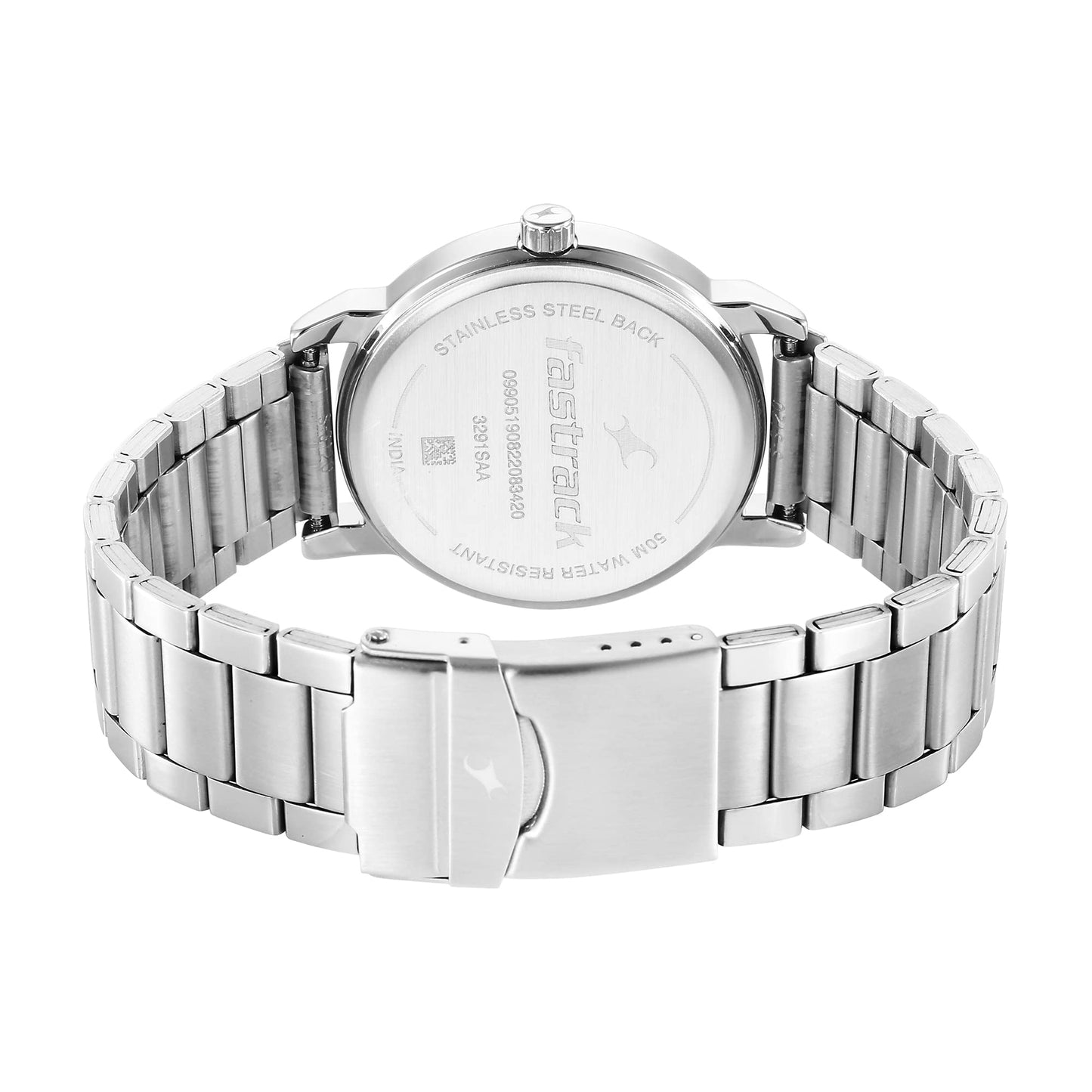 Fastrack Men Metal Analog Silver Dial Watch-3291Sm02/Nr3291Sm02, Band Color-Silver